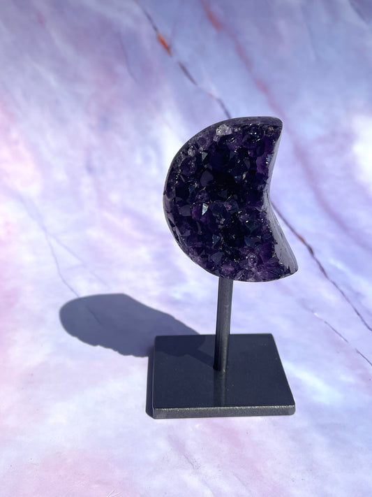 Chunky Amethyst moon on a fixed stand