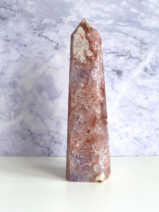 Flower Agate and Amethyst Tower